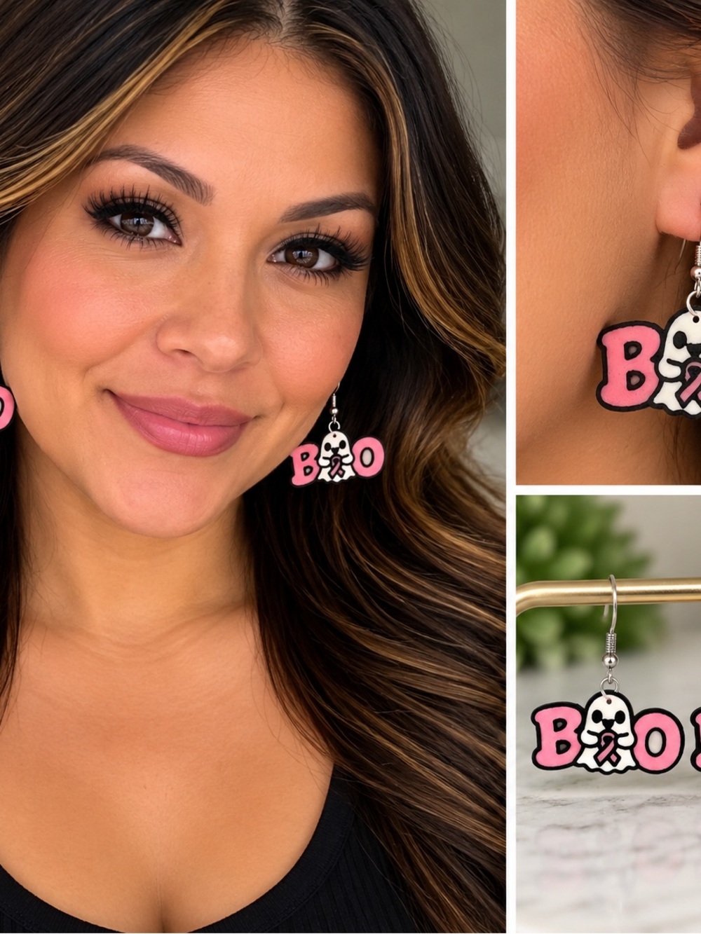 Pink 'Boo' Ghost Dangle Earrings